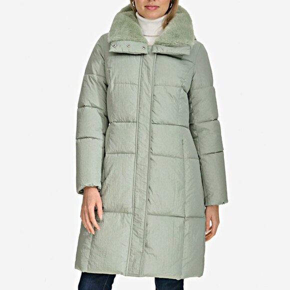 Cole Haan Women's Shine Faux-Fur-Collar Hooded Puffer Coat Size M (MSRP $280) - Picture 1 of 7